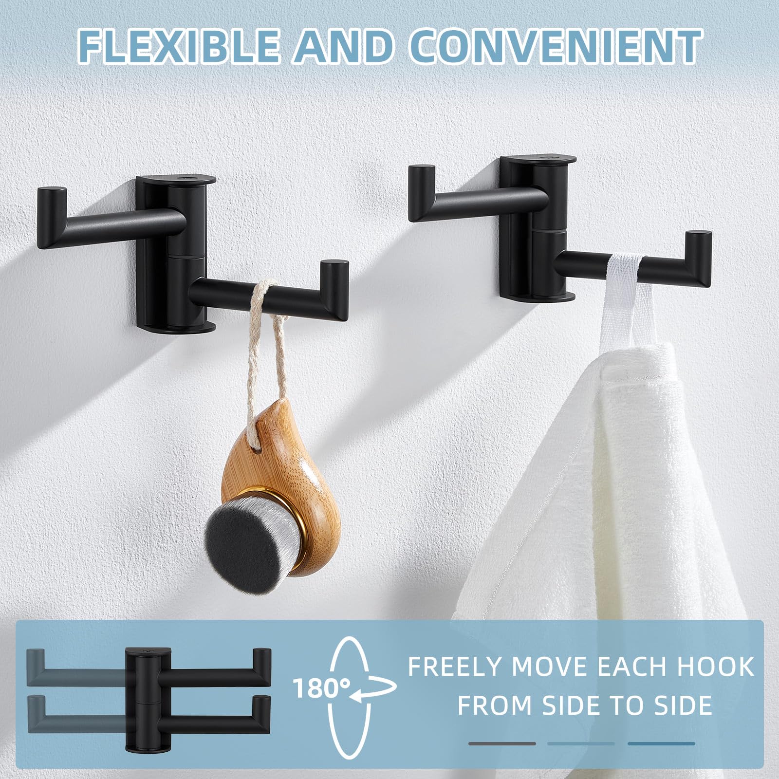 Angle Simple matte black finish hook adds sleek, space-saving touch.