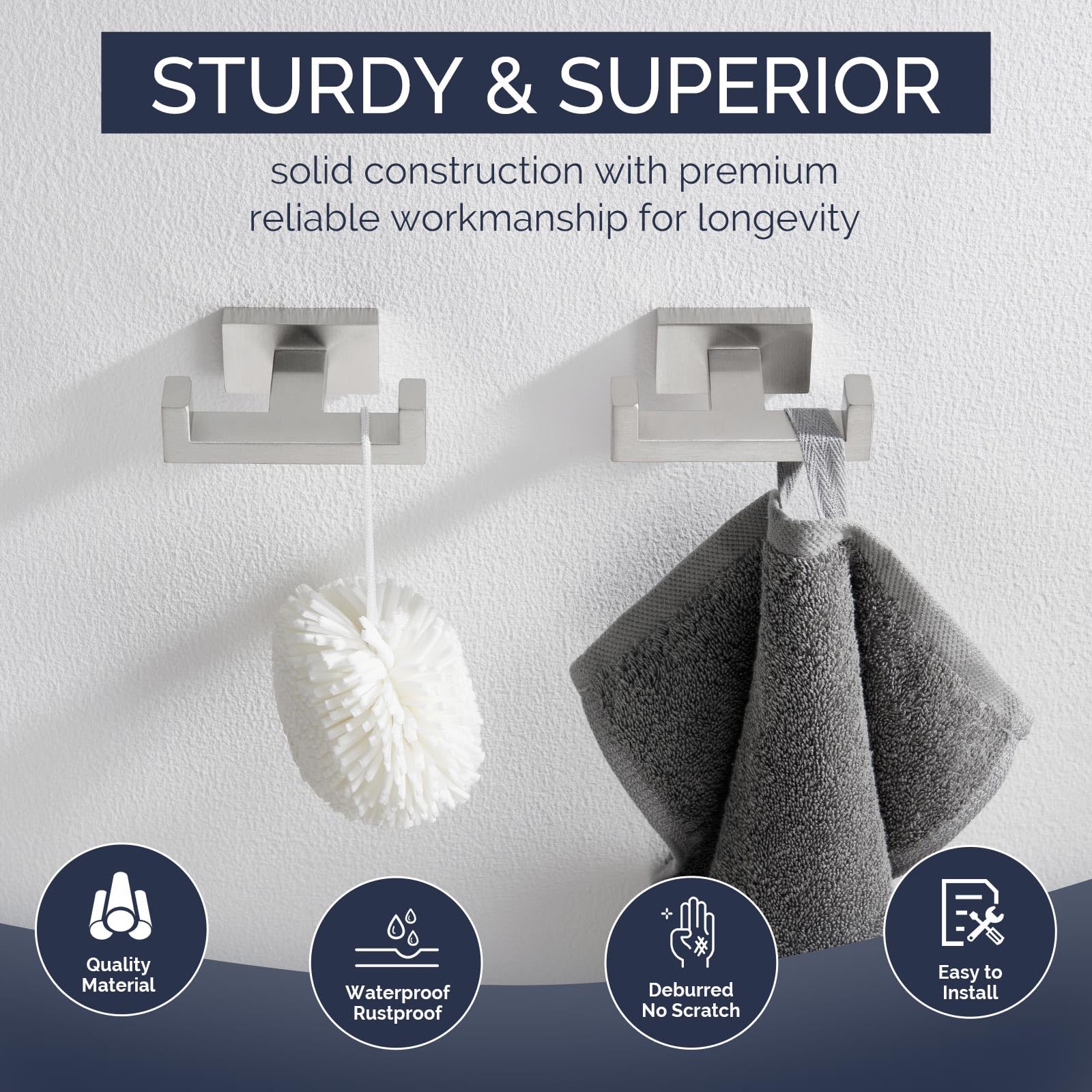 Angle Simple right-angled towel hook design reduces fuss when hanging