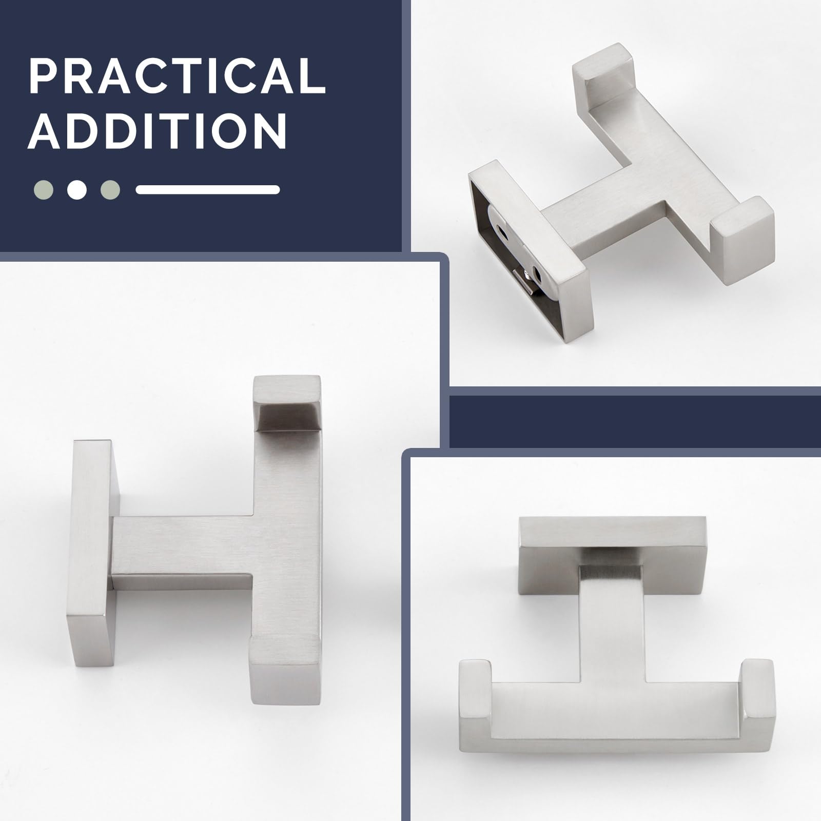 Angle Simple secure wall-mount hardware included with brushed nickel hooks