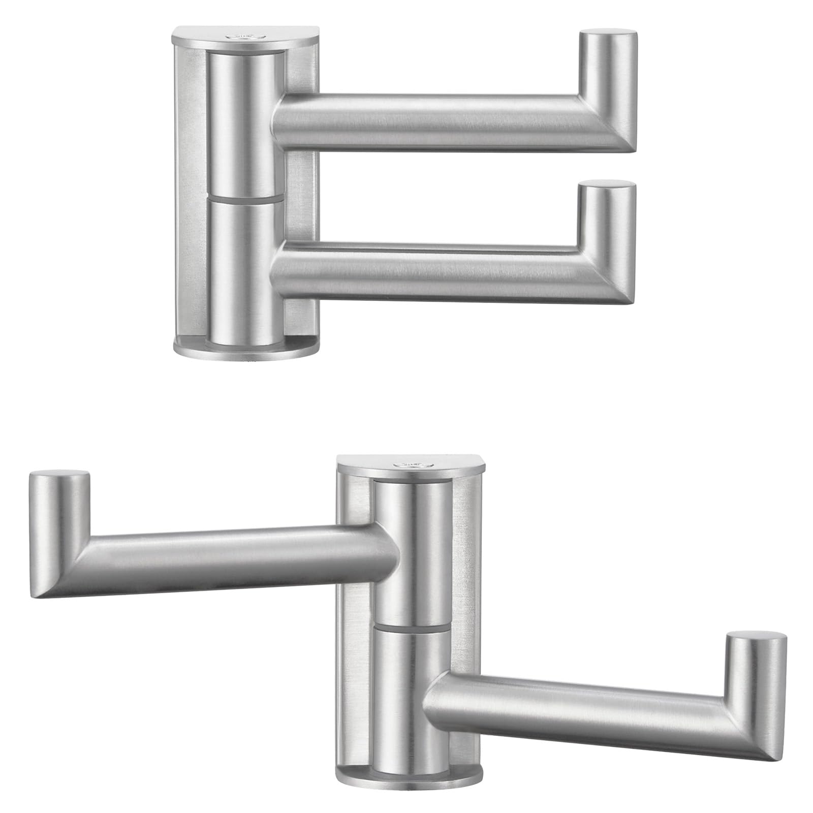 Angle Simple swivel towel double hook front view shows a sleek brushed nickel finish for durable bathroom organization.