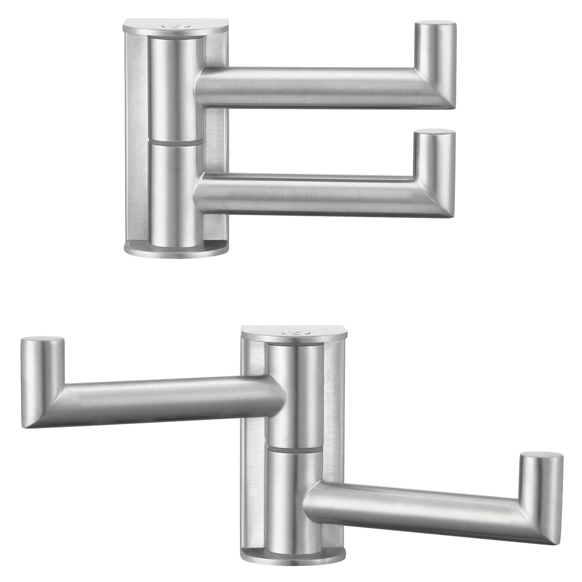 Angle Simple swivel towel double hook front view shows a sleek brushed nickel finish for durable bathroom organization.