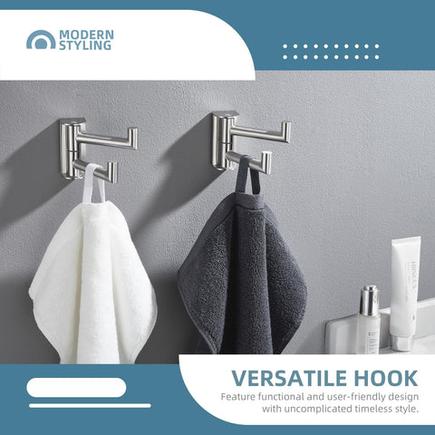 Angle Simple swivel towel double hook side view emphasizes compact wall-mount design saves space.