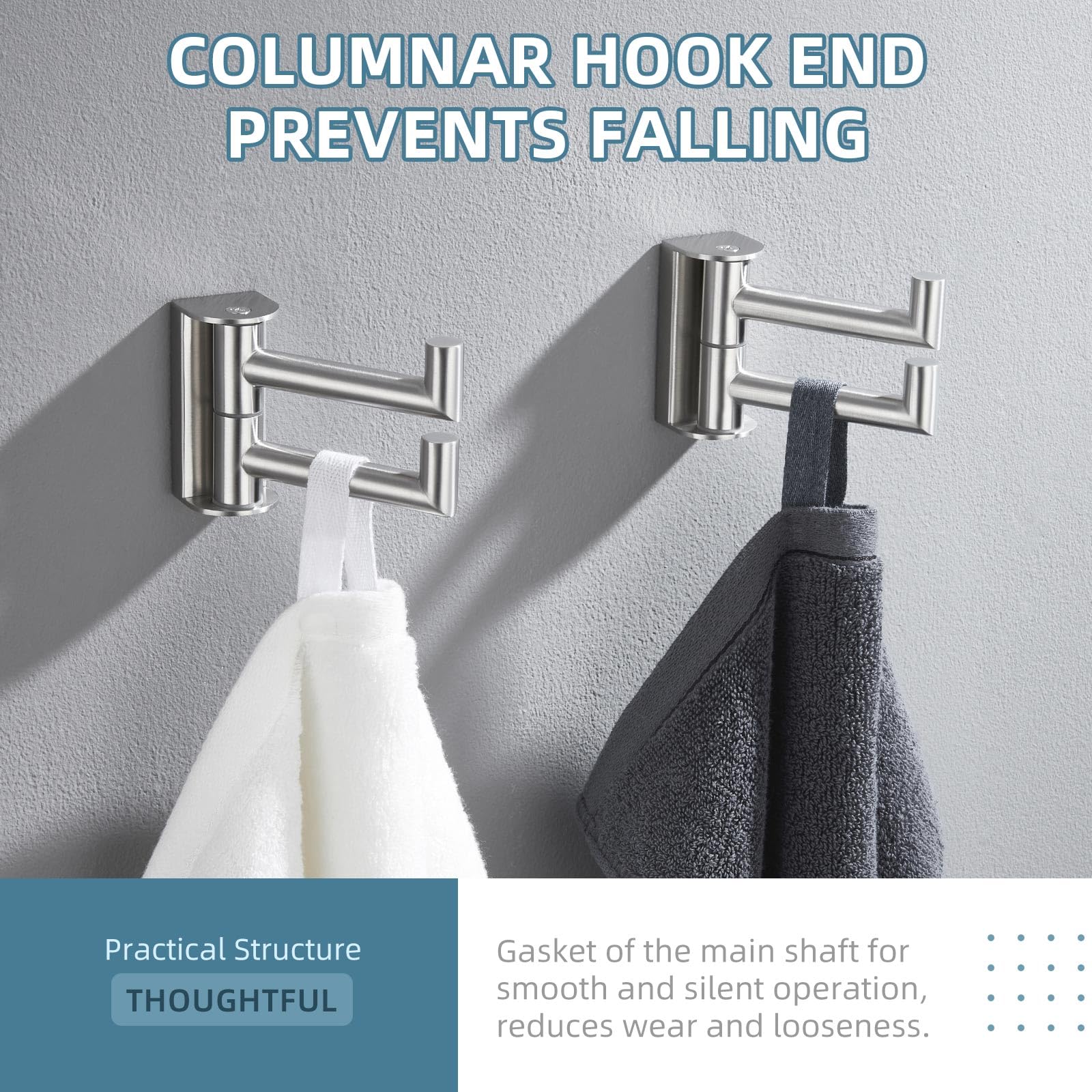 Angle Simple towel hook holds items up to 2.375 inches.