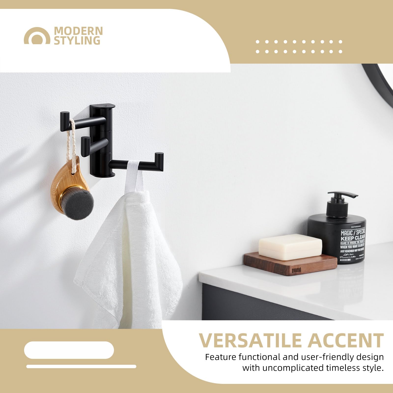 Matte black finish adds a modern look to any bathroom wall.