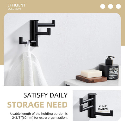 180-degree rotation avoids interference between towels and robes.