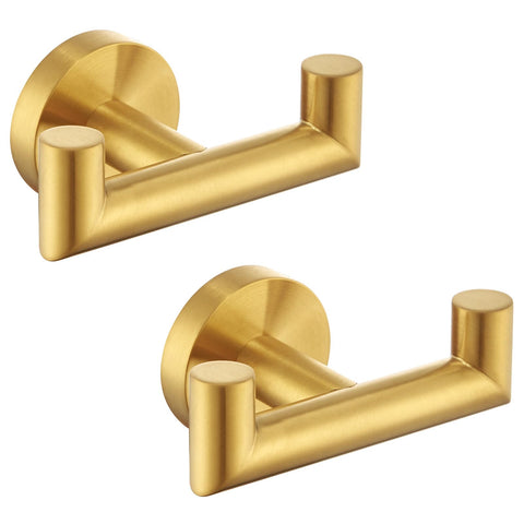 Angle Simple towel double hook in brushed dark gold on wall for organized towels