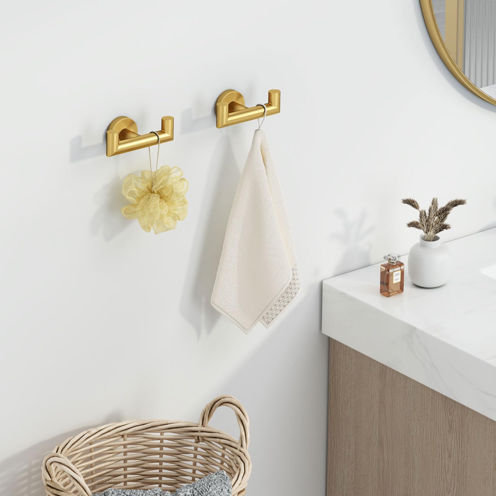 Angle Simple towel double hook brushed dark gold in close up for stylish storage