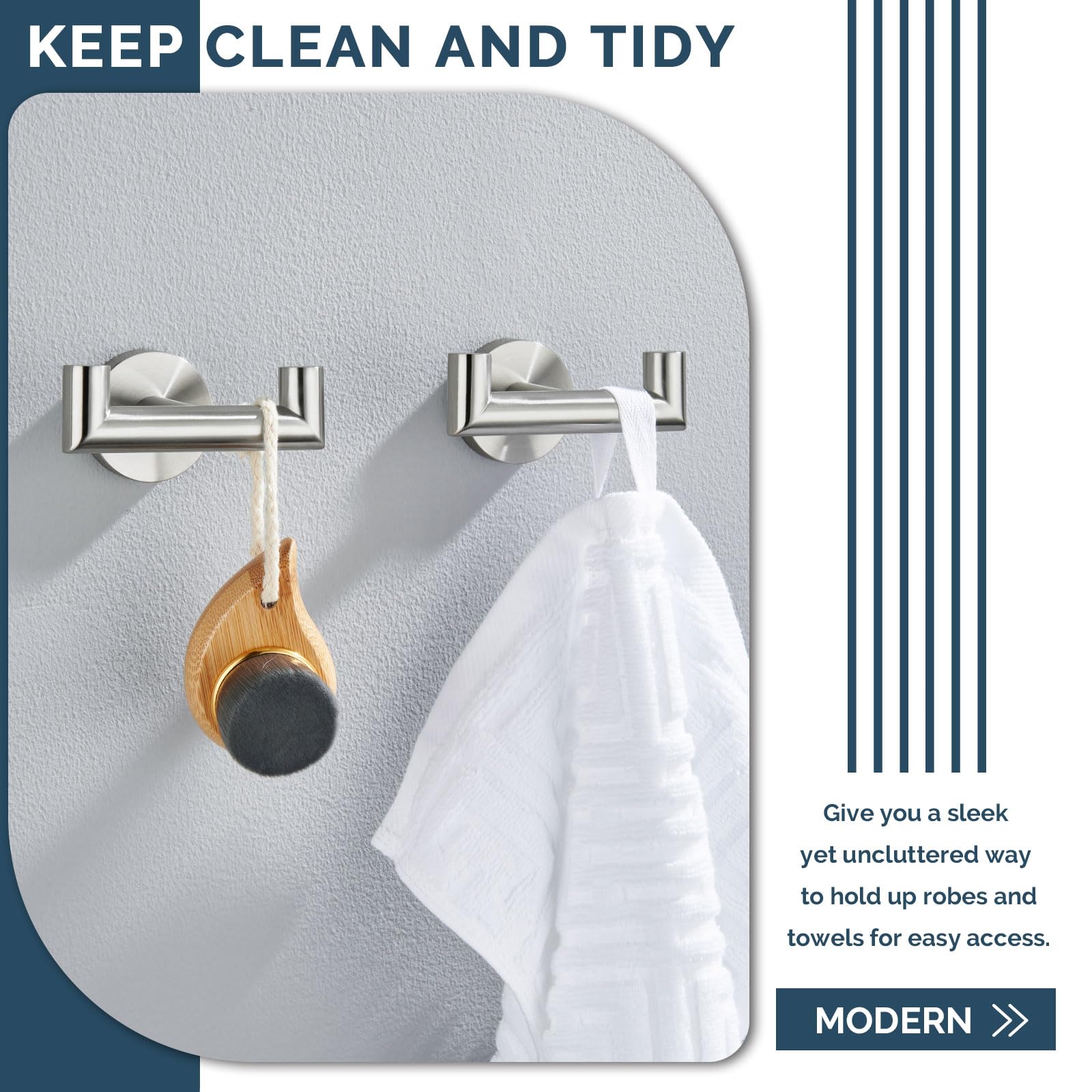 Angle Simple towel hook assembly in brushed finish for easy mounting