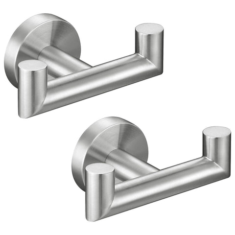 Angle Simple towel hook duo in brushed nickel ready for organized bathroom towels