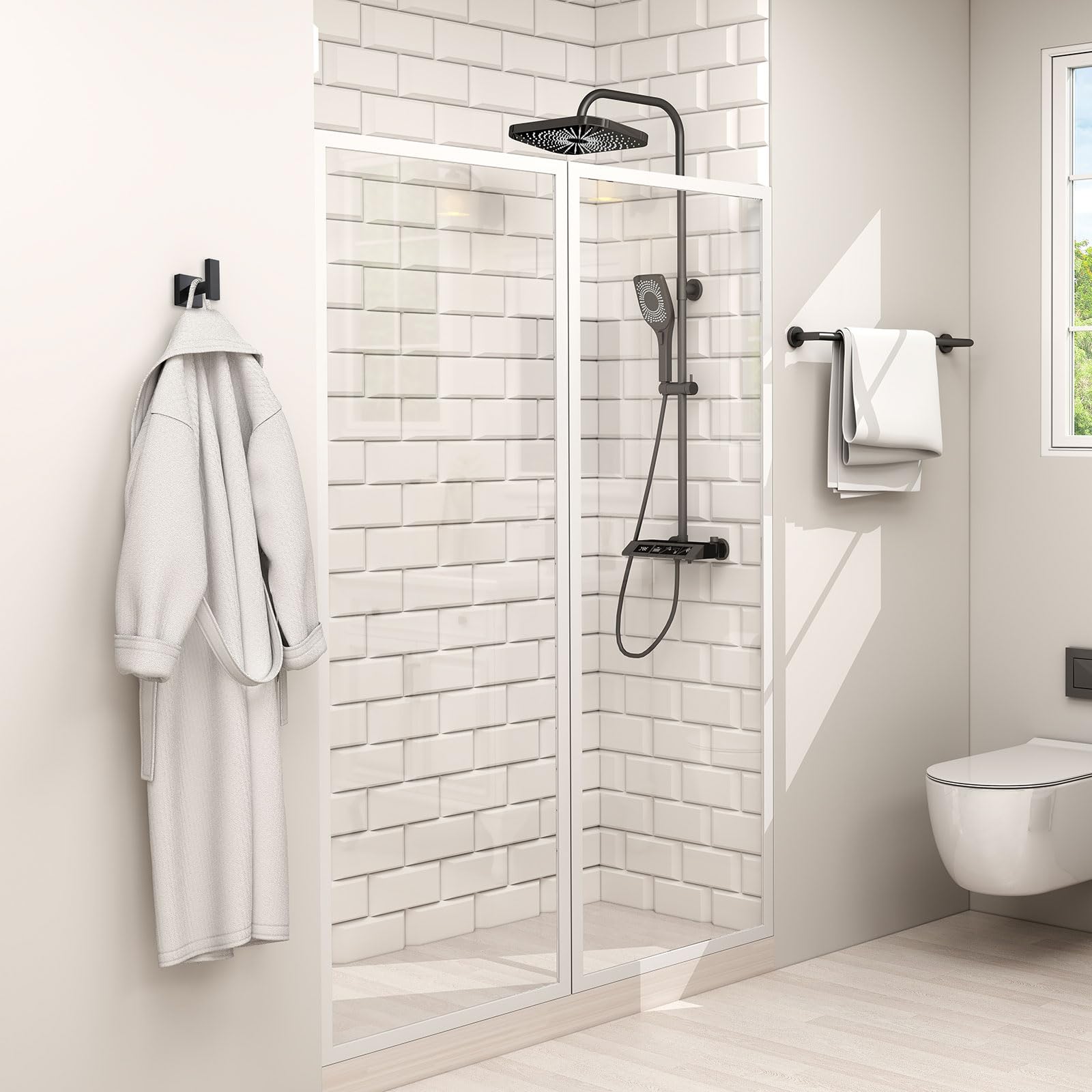 Angle Simple towel hooks close-up shows smooth edges and durable matte-black finish