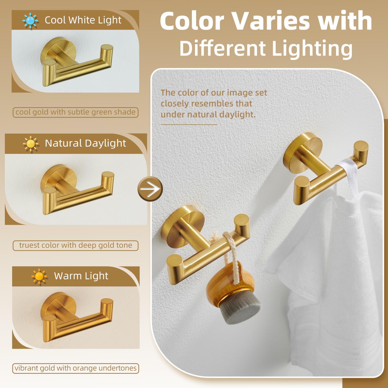 Angle Simple wall mount towel hook brushed dark gold on bathroom wall