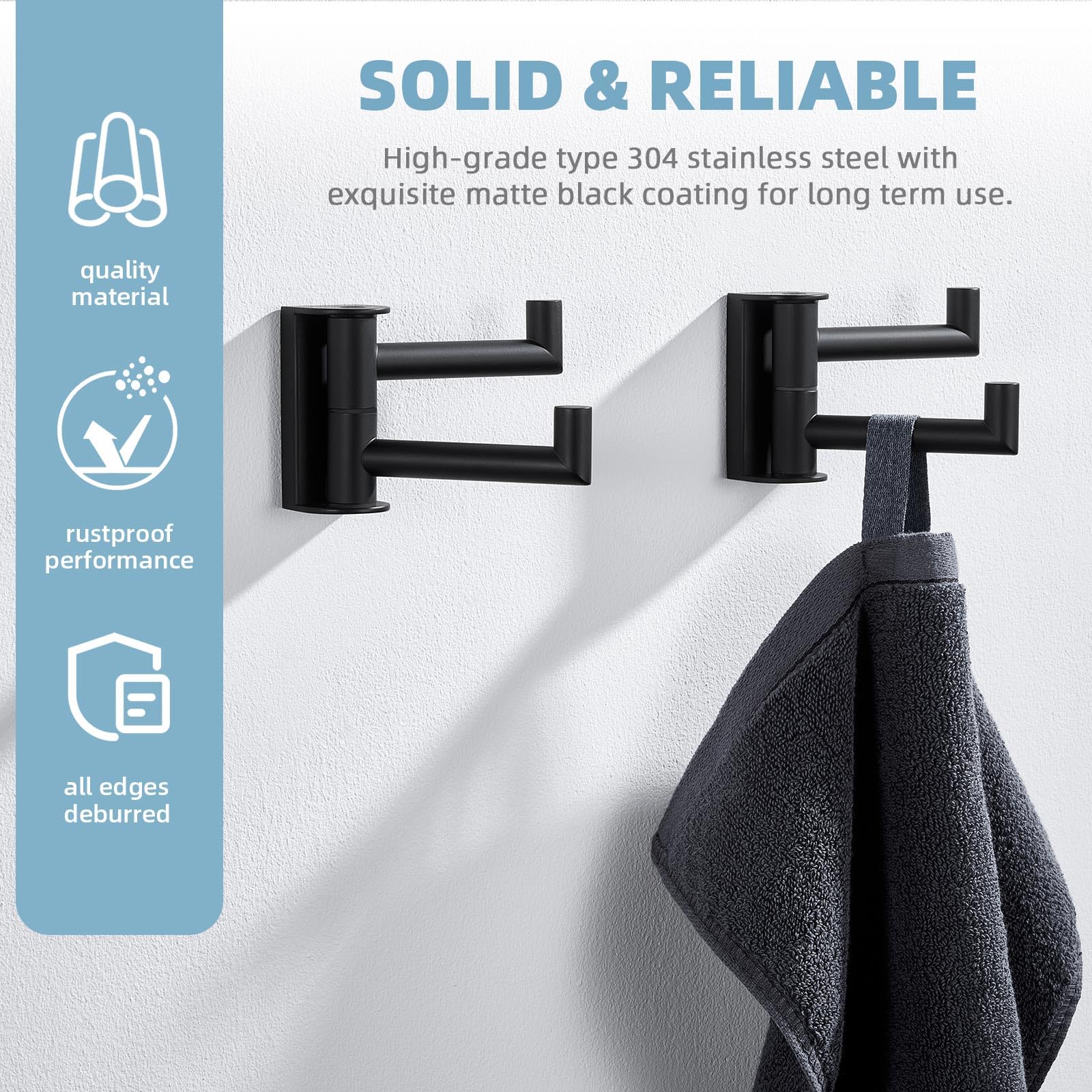 Angle Simple wall-mounted towel hook keeps items within reach.