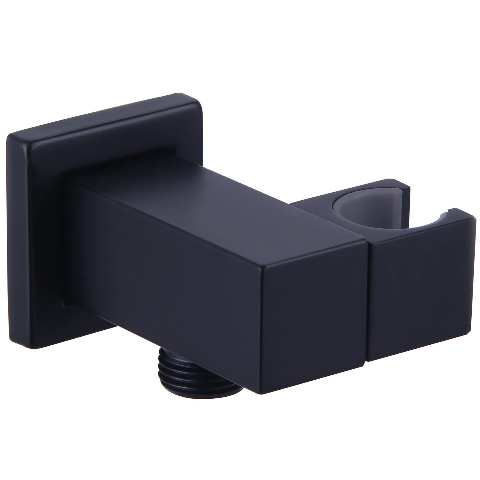 Angle Simple brass wall union with matte black finish for a clean bathroom setup.