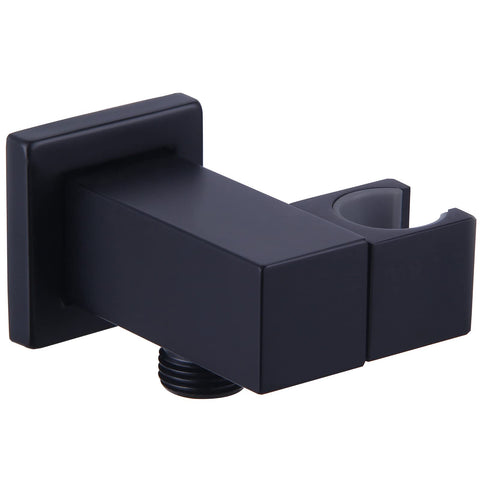 Angle Simple brass wall union with matte black finish for a clean bathroom setup.