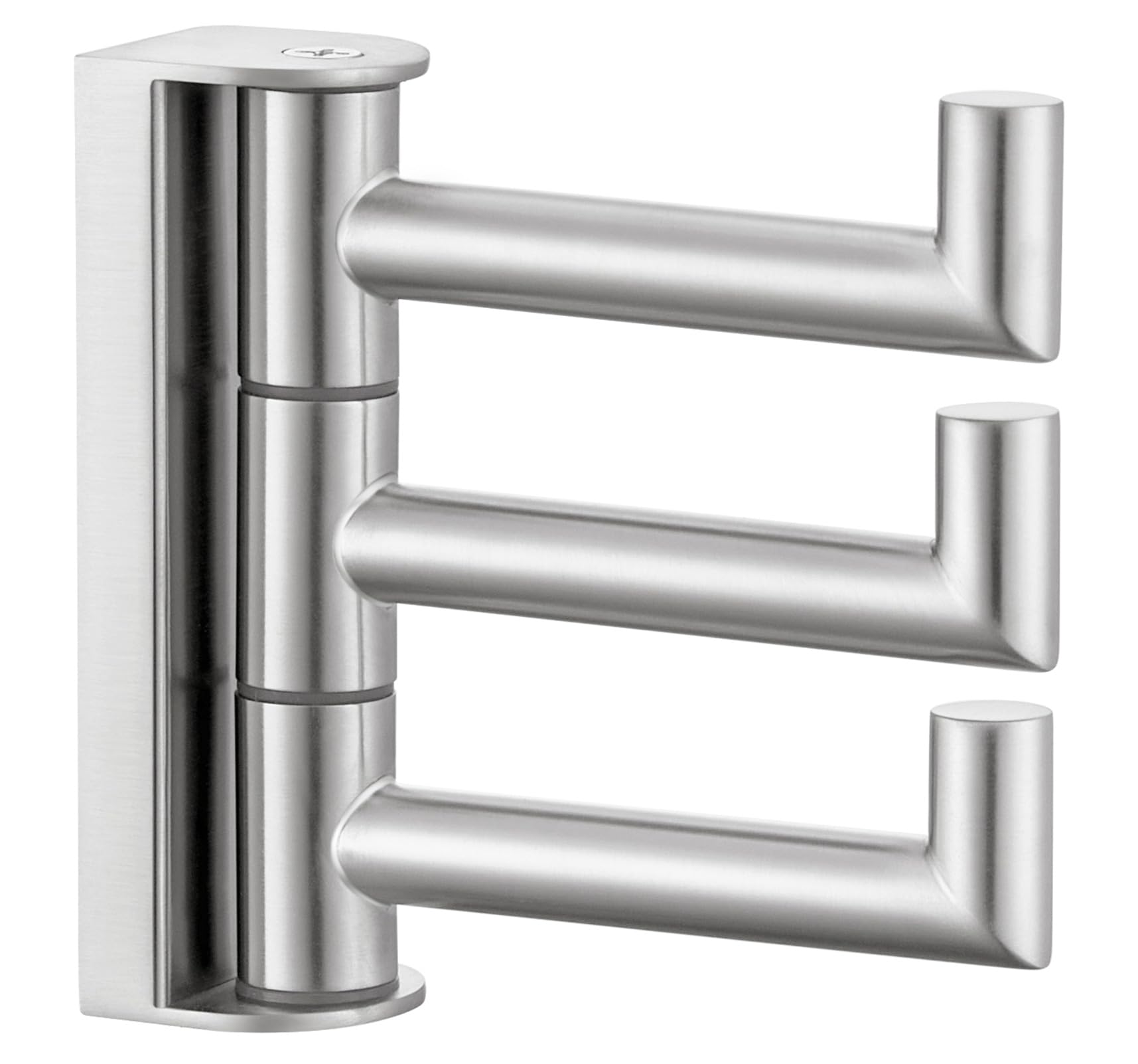 Angle Simple 3-arm swivel towel hook front view for organized bathroom storage