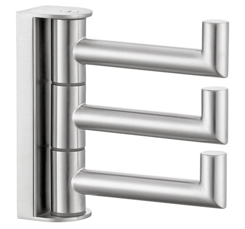 Angle Simple 3-arm swivel towel hook front view for organized bathroom storage
