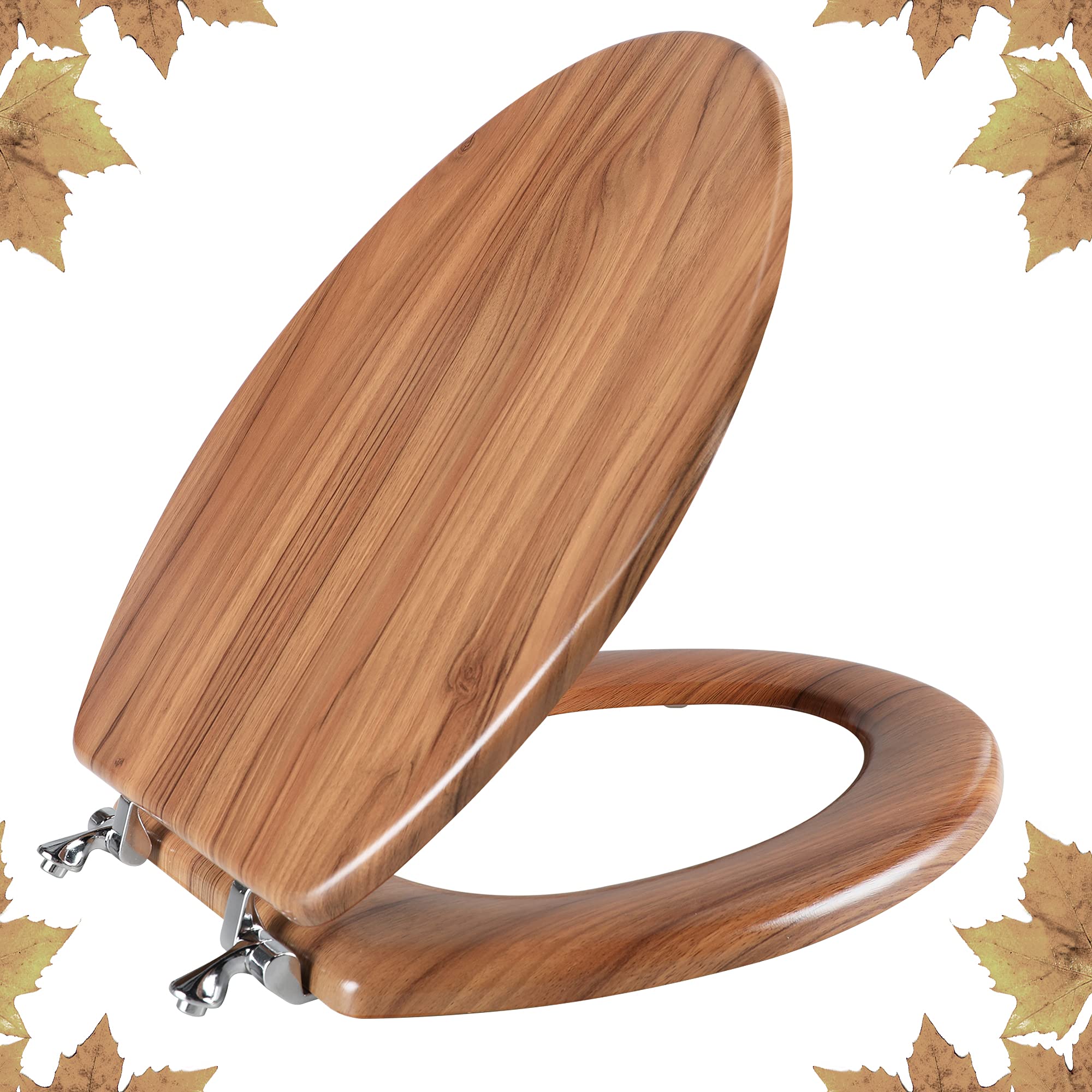 Angol Shiold elongated seat in natural wood with hinges for a secure fit.