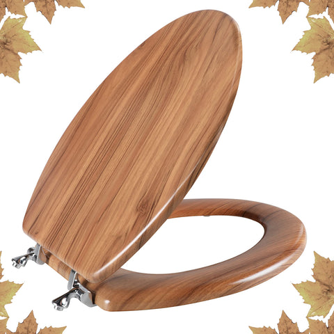 Angol Shiold elongated seat in natural wood with hinges for a secure fit.