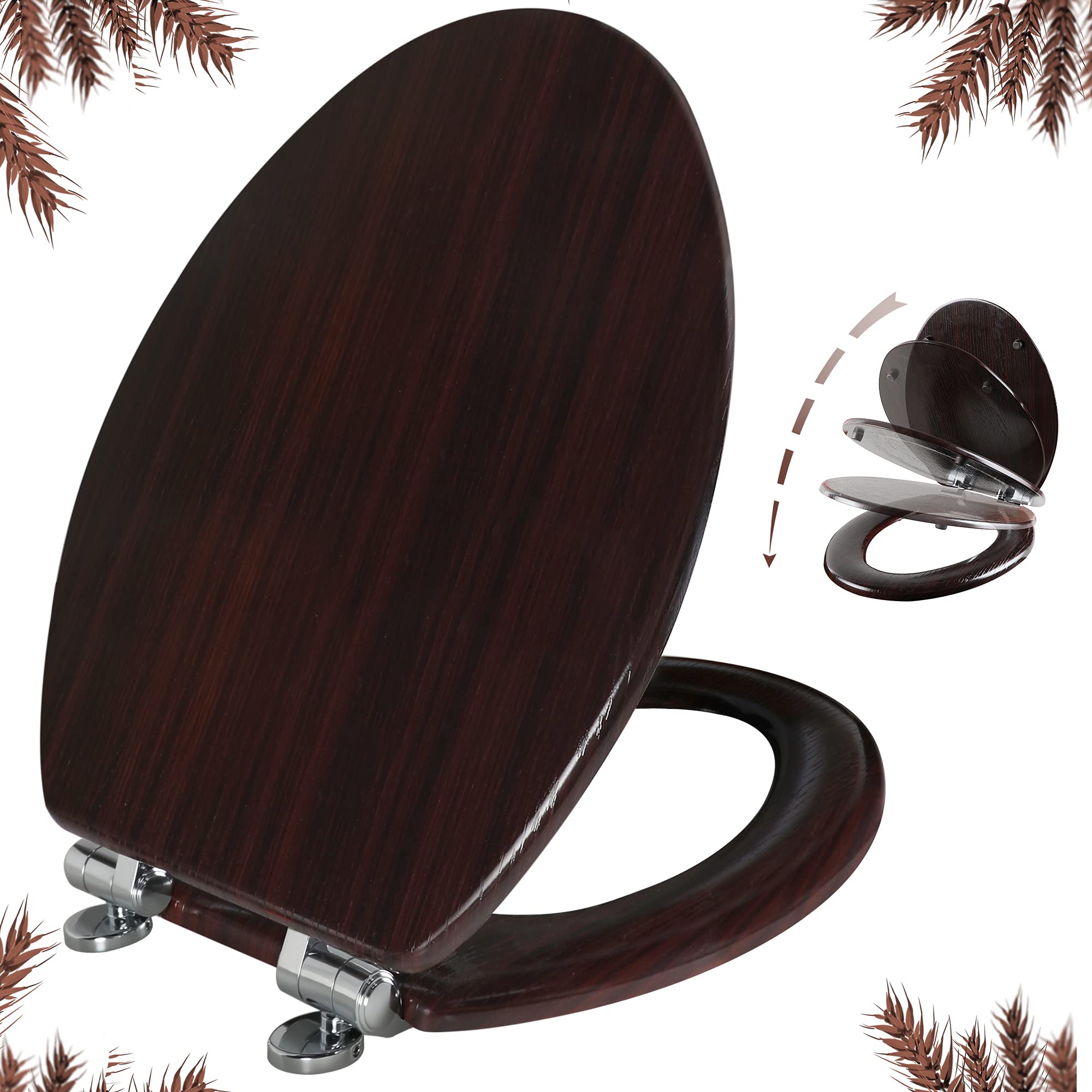 Angol Shiold elongated wood toilet seat with quiet-close hinges for quieter bathroom use