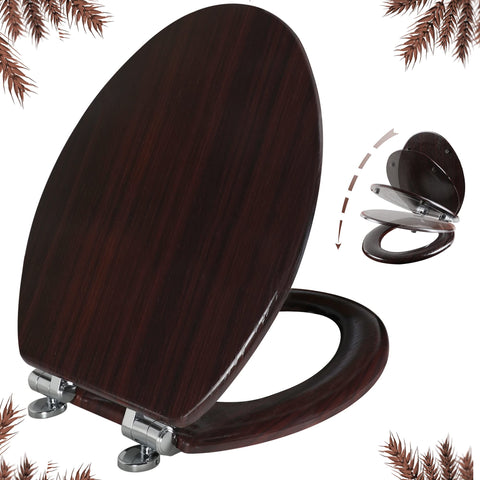 Angol Shiold elongated wood toilet seat with quiet-close hinges for quieter bathroom use
