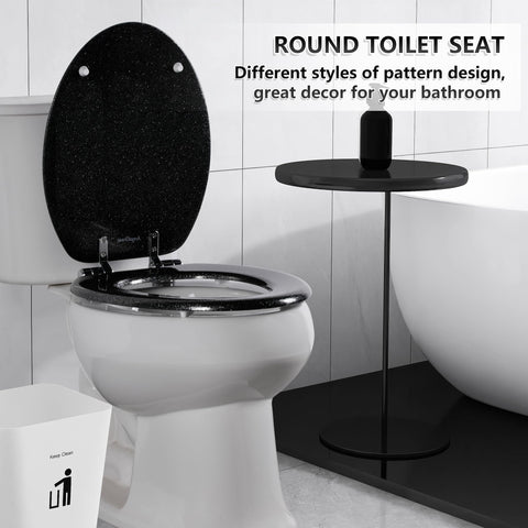Angol Shiold glitter toilet seat black finish view highlights modern look.