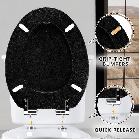 Angol Shiold glitter toilet seat metal hinge close-up emphasizes durability.
