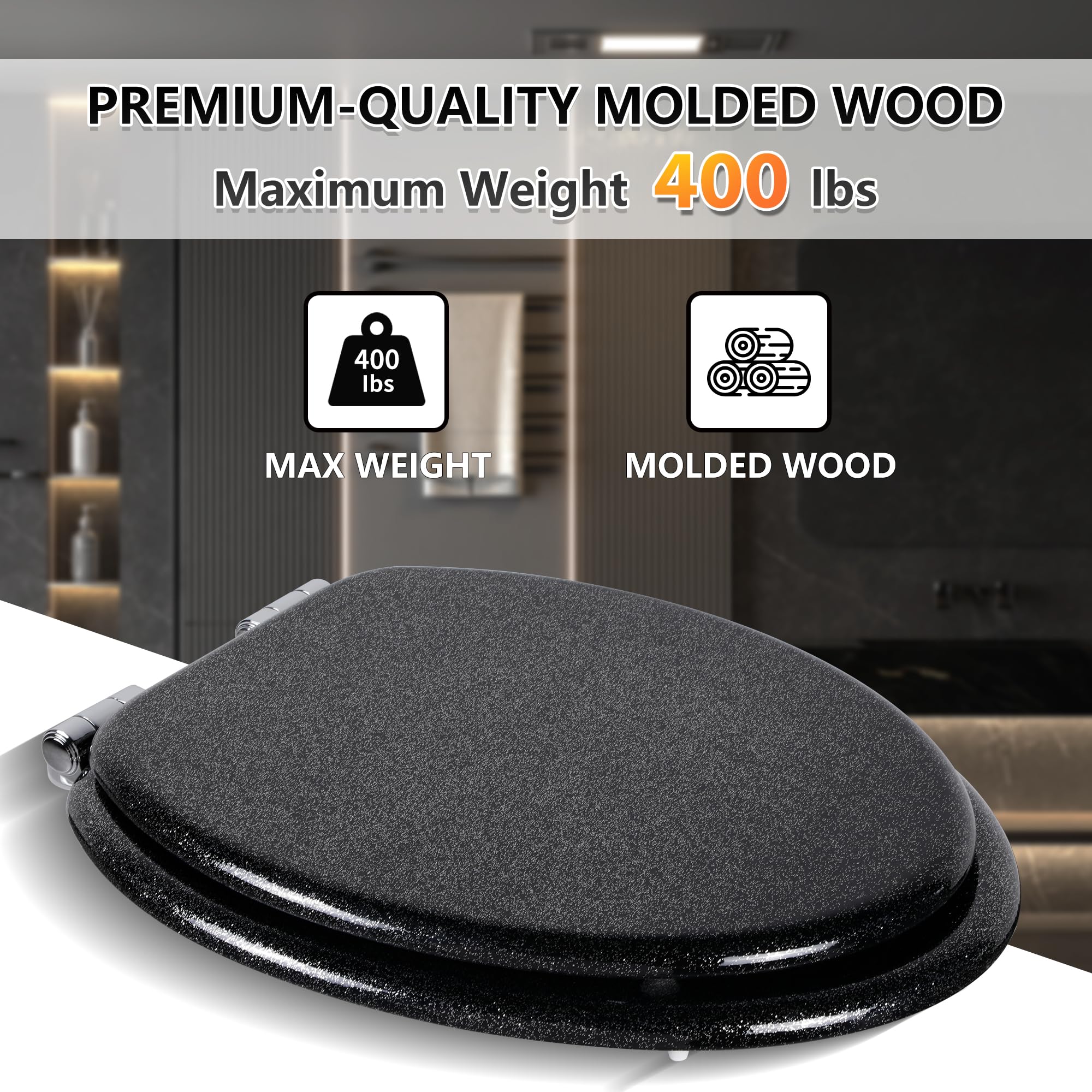 Angol Shiold glitter toilet seat installation kit shown for fast setup.