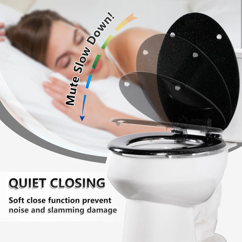 Angol Shiold glitter toilet seat quick-release feature in action for easy cleaning.