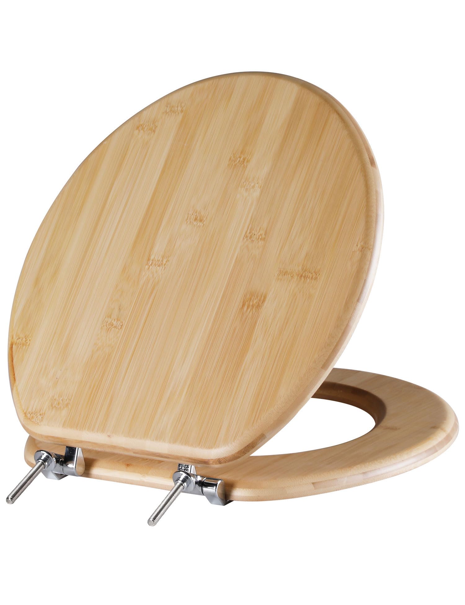 Angol Shiold round bamboo seat adds natural texture to modern bathrooms.