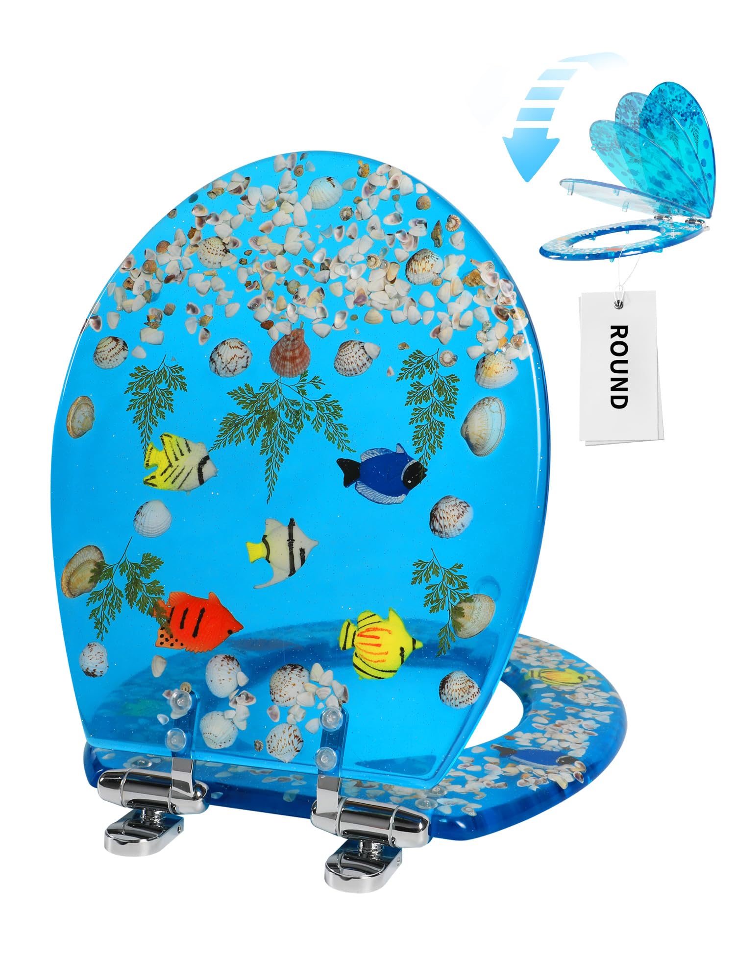 Angol Shiold ocean resin seat front view with decorative blue finish
