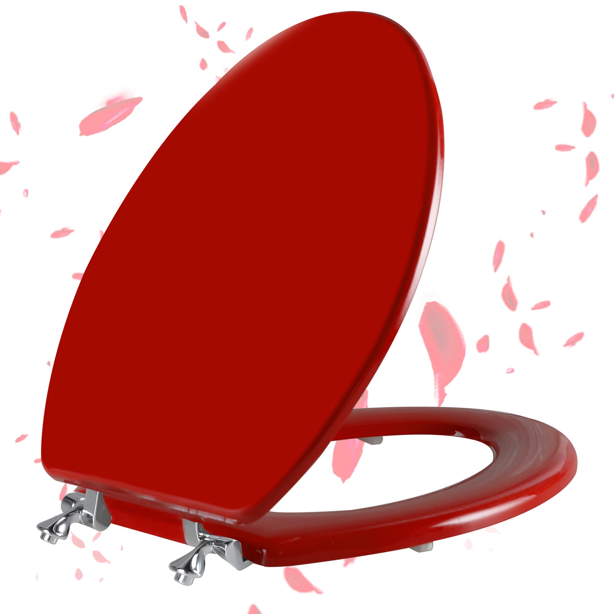 Angol Shiold red elongated seat with zinc hinges for secure seating and easy cleaning