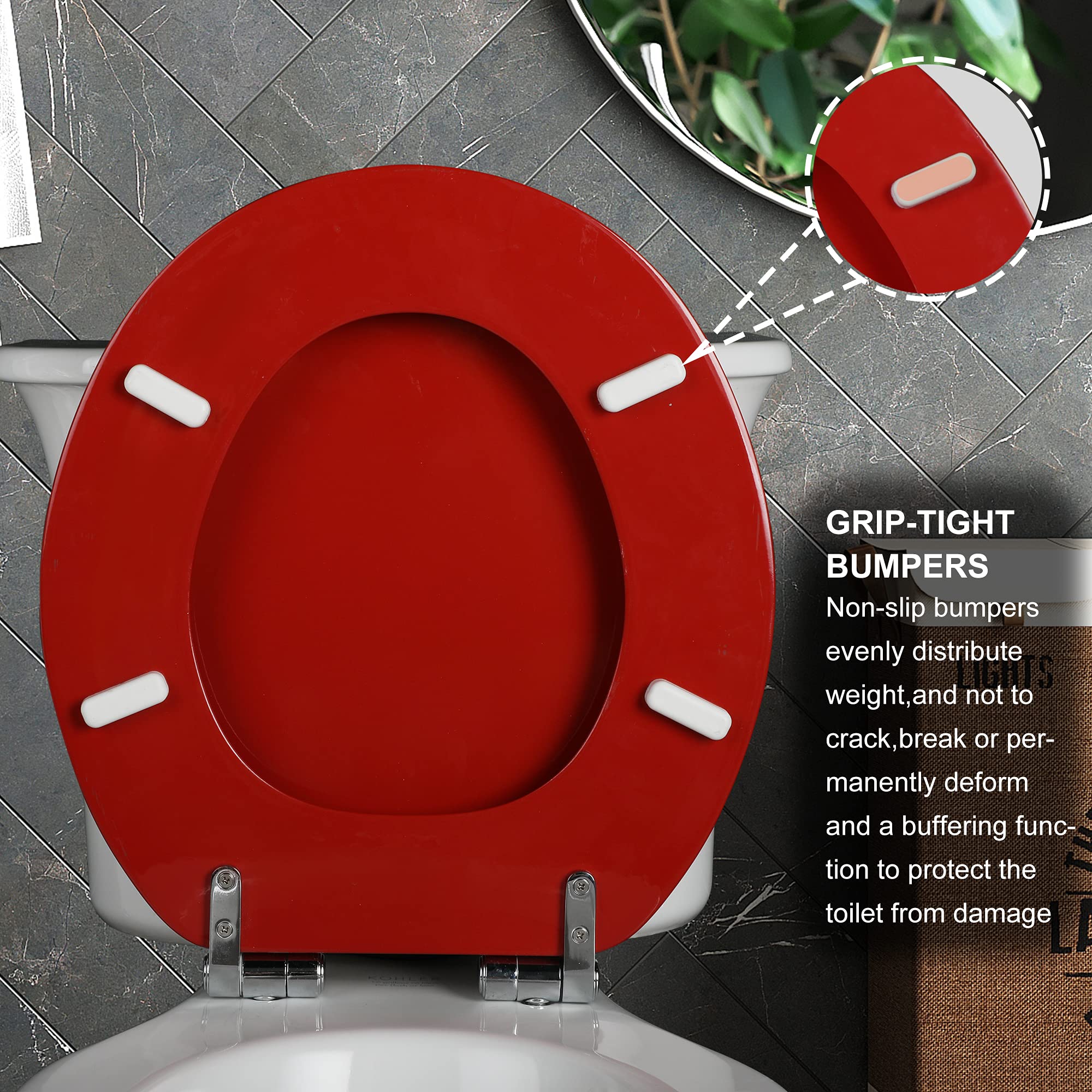 Angol Shiold red round seat gloss finish emphasizes easy cleaning and style
