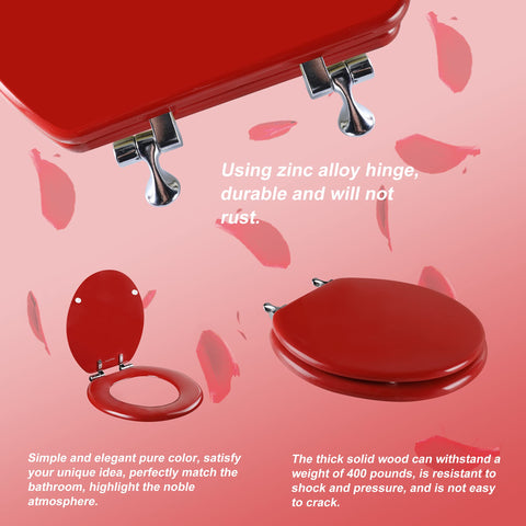 Angol Shiold red round seat hinge detail highlights zinc alloy hinges for longevity