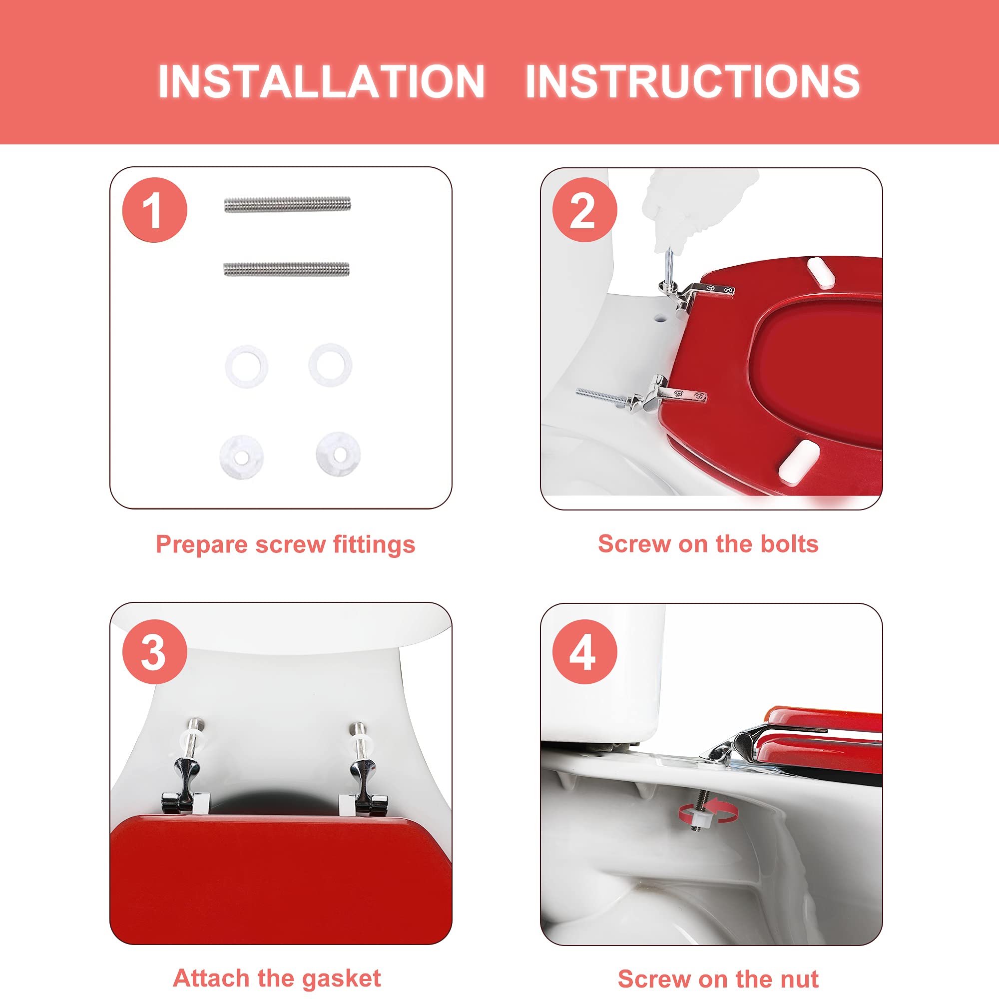 Scratch-resistant red wooden toilet seat from Angol Shiold for long-lasting use