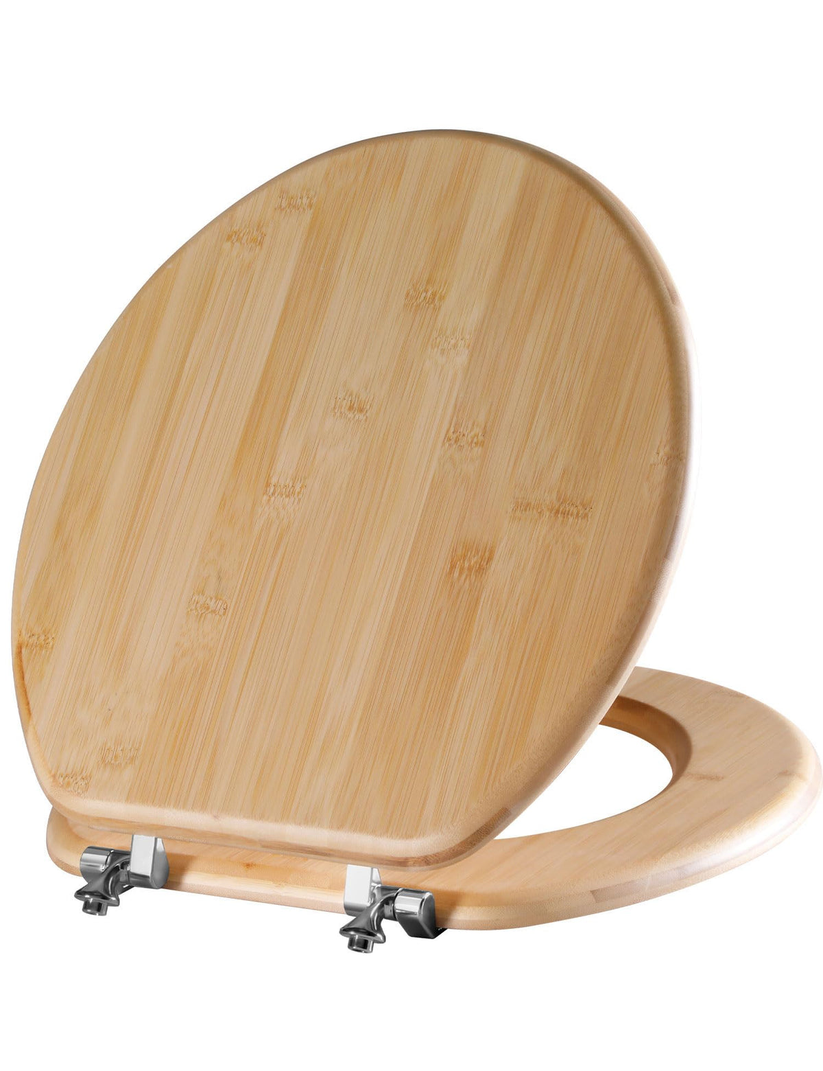 Angol Shiold round bamboo toilet seat with zinc alloy hinges for durable, smooth operation.