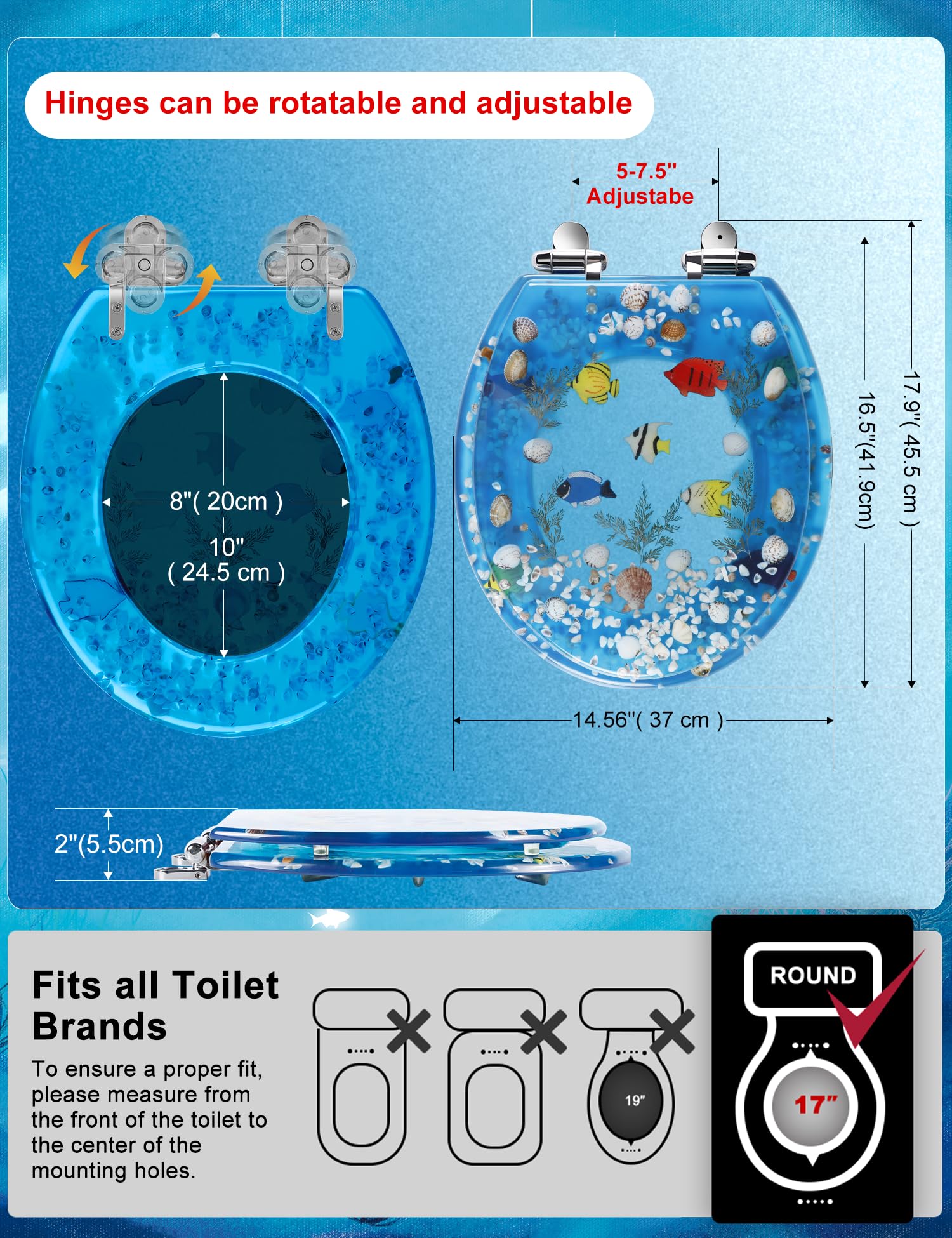 Angol Shiold round seat installation with tool-free quick release hinges