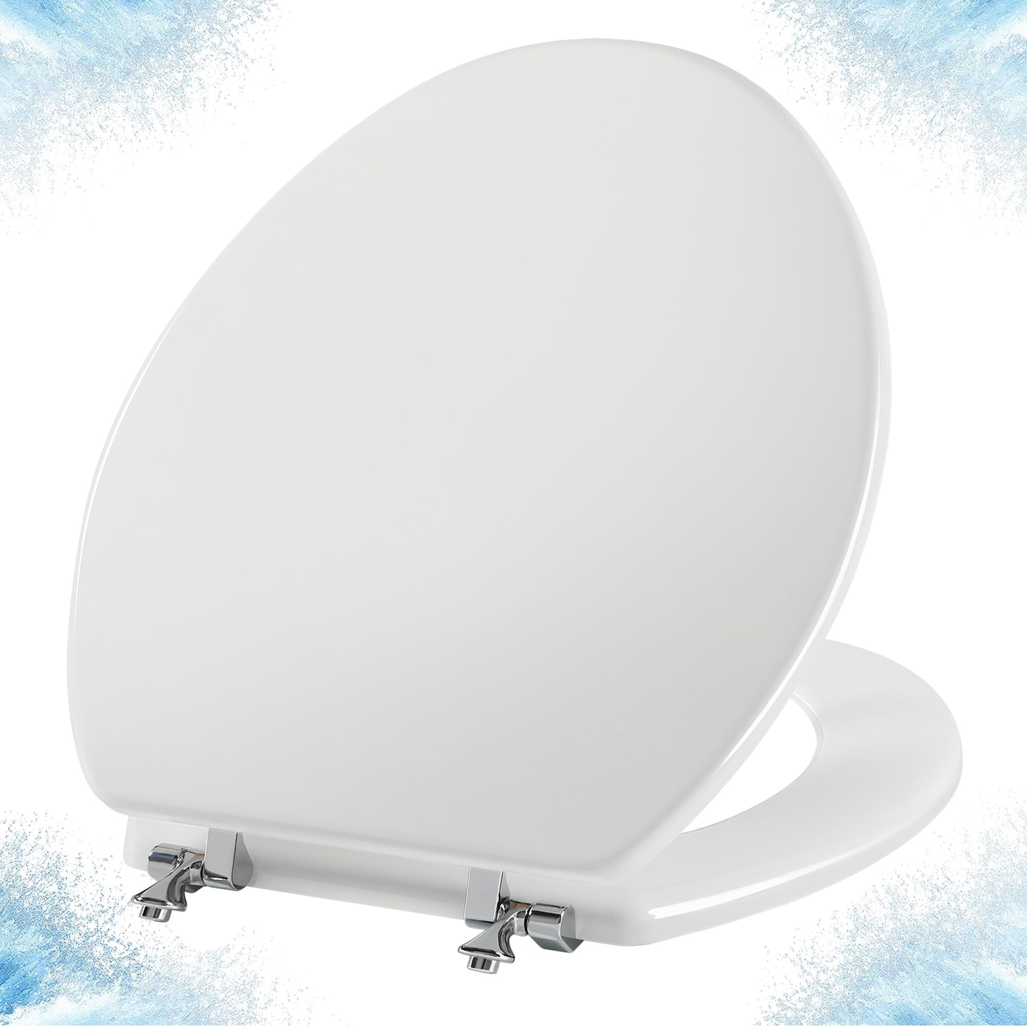 Angol Shiold White Round Toilet Seat with wooden enamel finish for a timeless bathroom look.