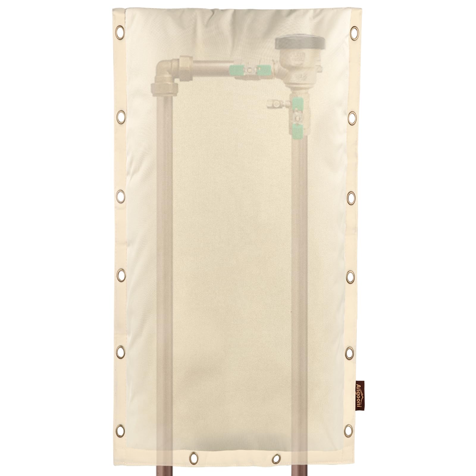 Angooni backflow cover with 3-way opening in beige protects outdoor equipment.