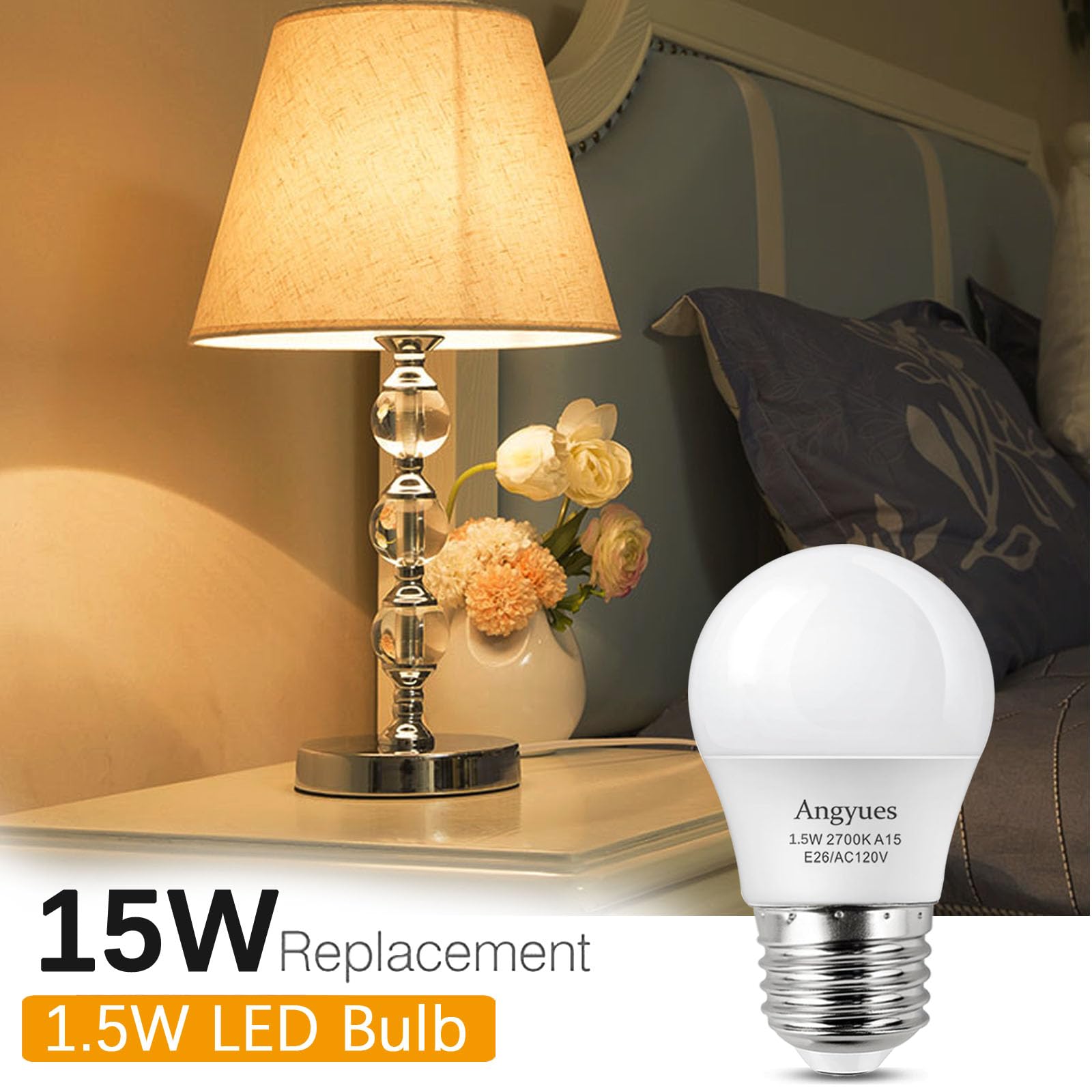 Angyues A15 LED E26 base bulb ensures quick, simple screw-in installation.