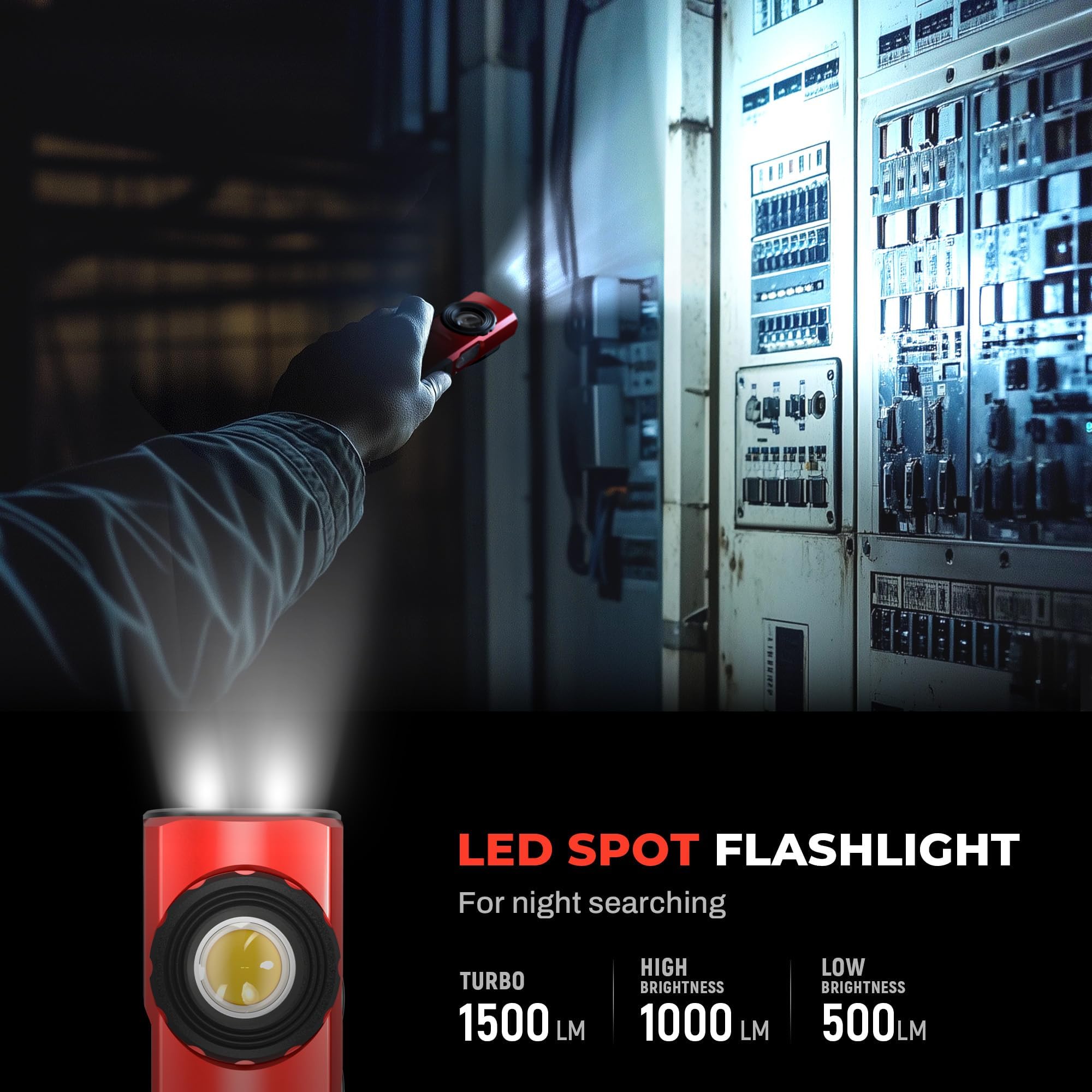 Anhay Rechargeable Flashlight side-light view for wide-area illumination.
