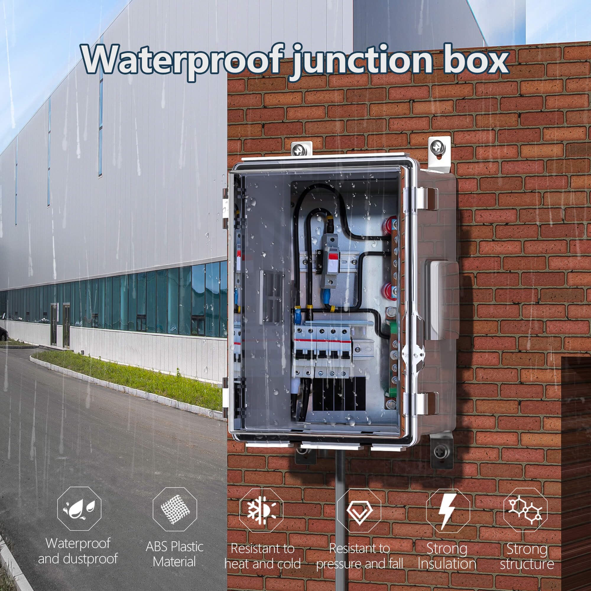 ANIMACYN ABS junction box with mounting panel enables easy wall or ceiling installation.