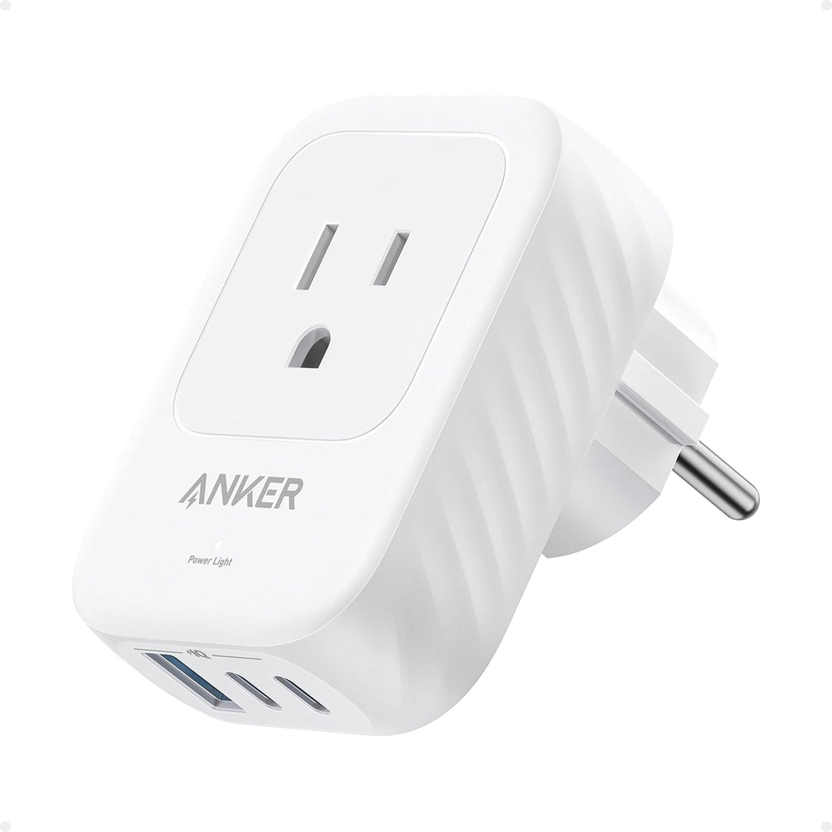 Anker european travel plug adapter in compact form for easy packing.
