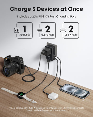 Compact travel adapter showing foldable pins for easy packing