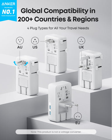 Anker Nano Travel Adapter 5-port setup for powering a phone, tablet, and more.