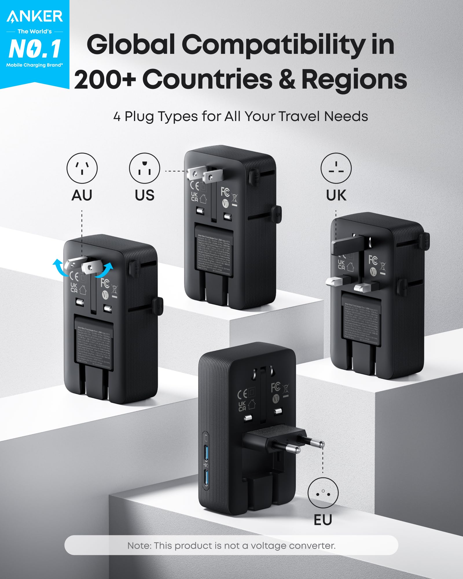 Anker Nano Travel Adapter USB-C ports delivering 20W fast charging