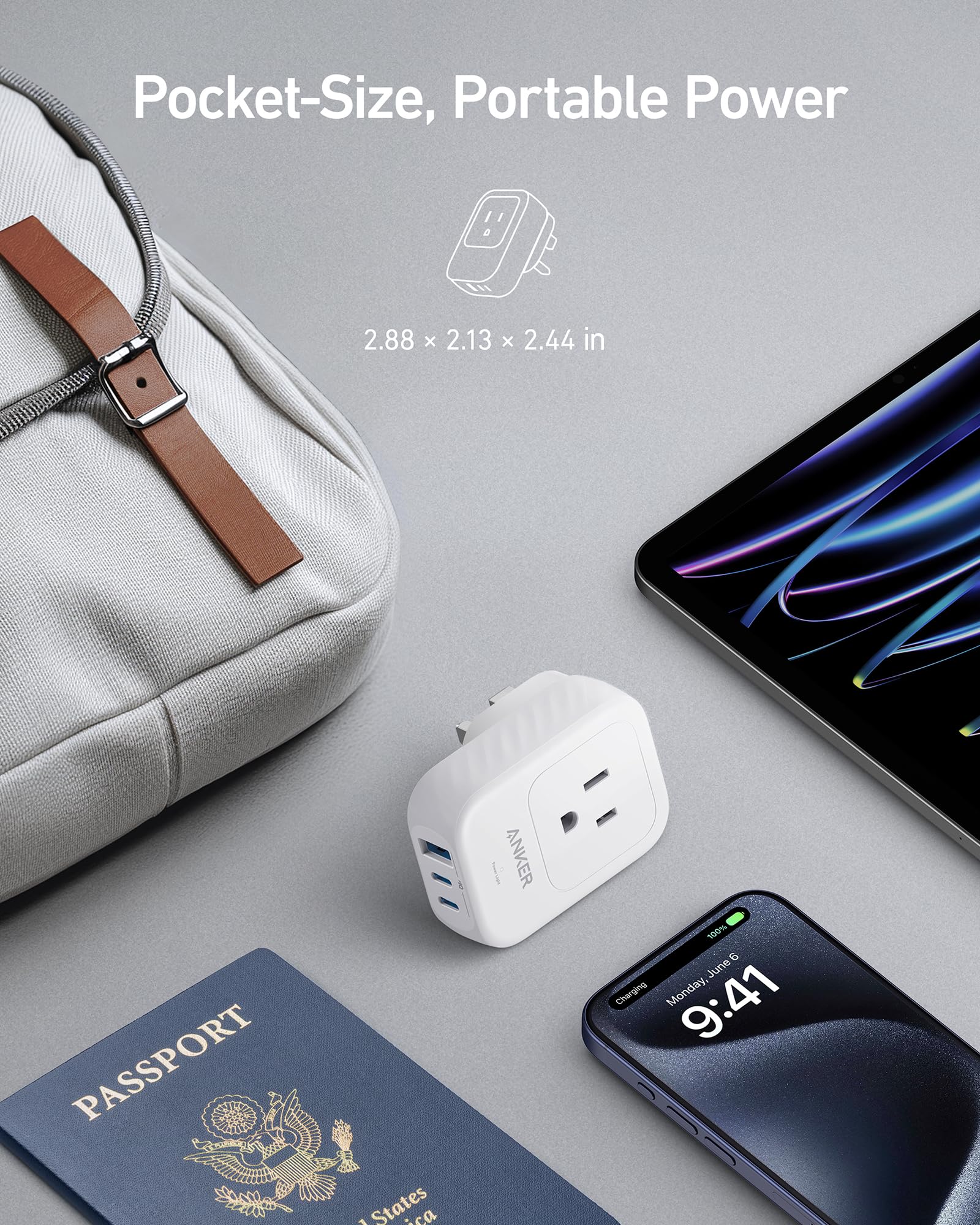 Anker travel adapter compact sleek design for easy packing on trips