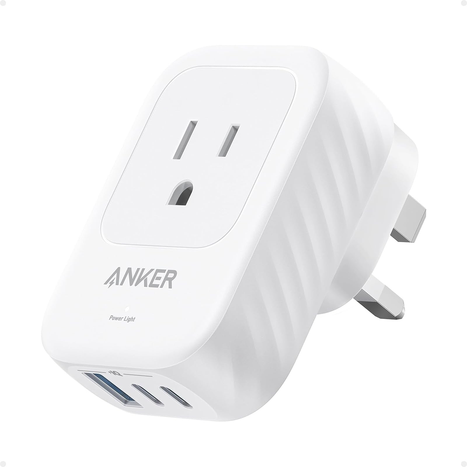 Anker travel adapter front view with compact design for easy packing on trips