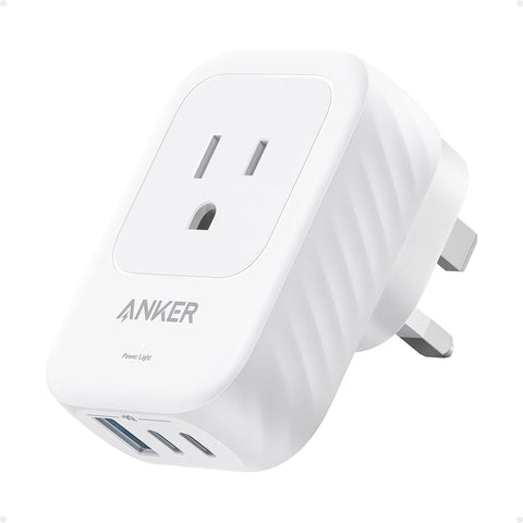 Anker travel adapter front view with compact design for easy packing on trips