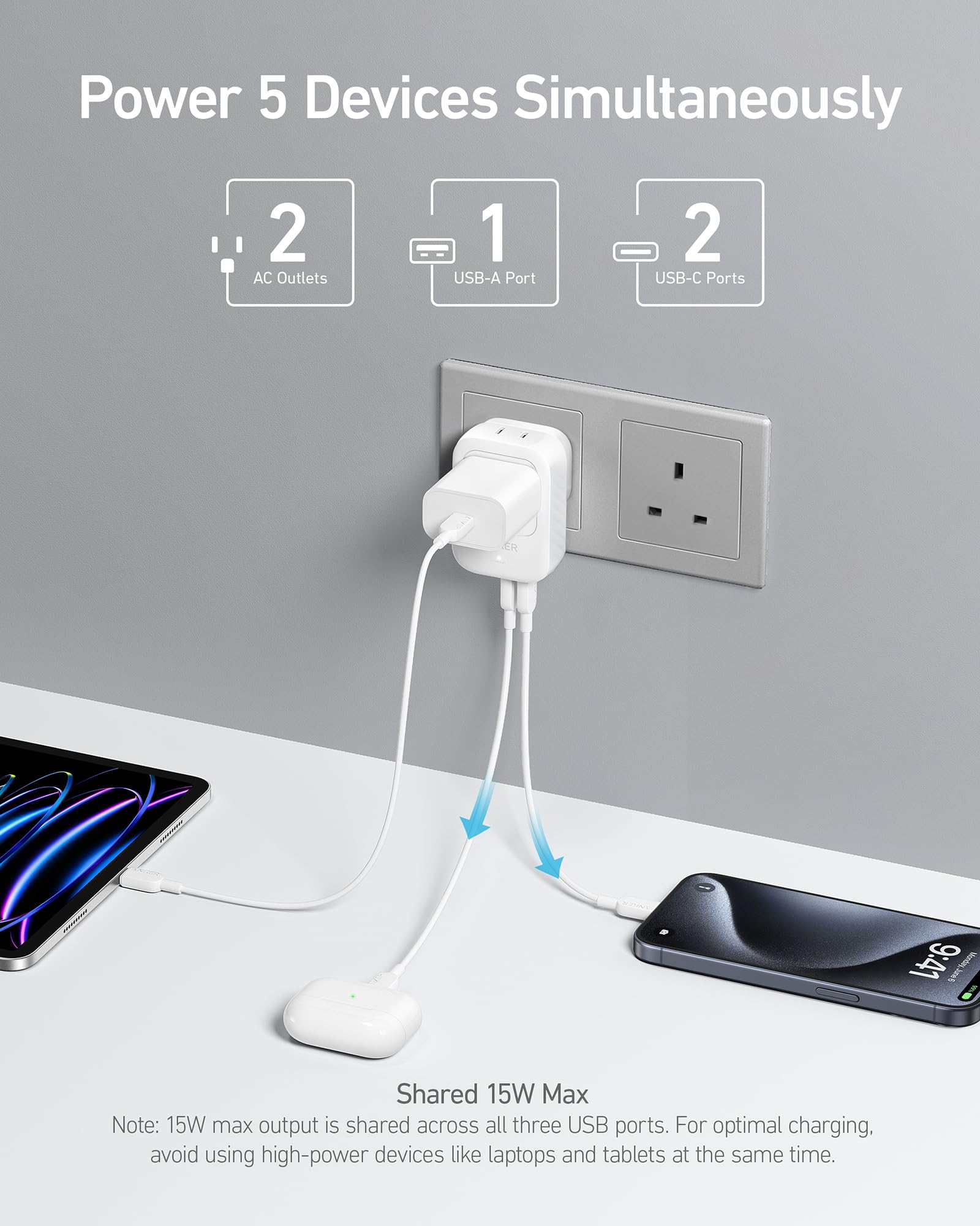 Anker travel adapter USB-C port closeup highlights fast charging capability