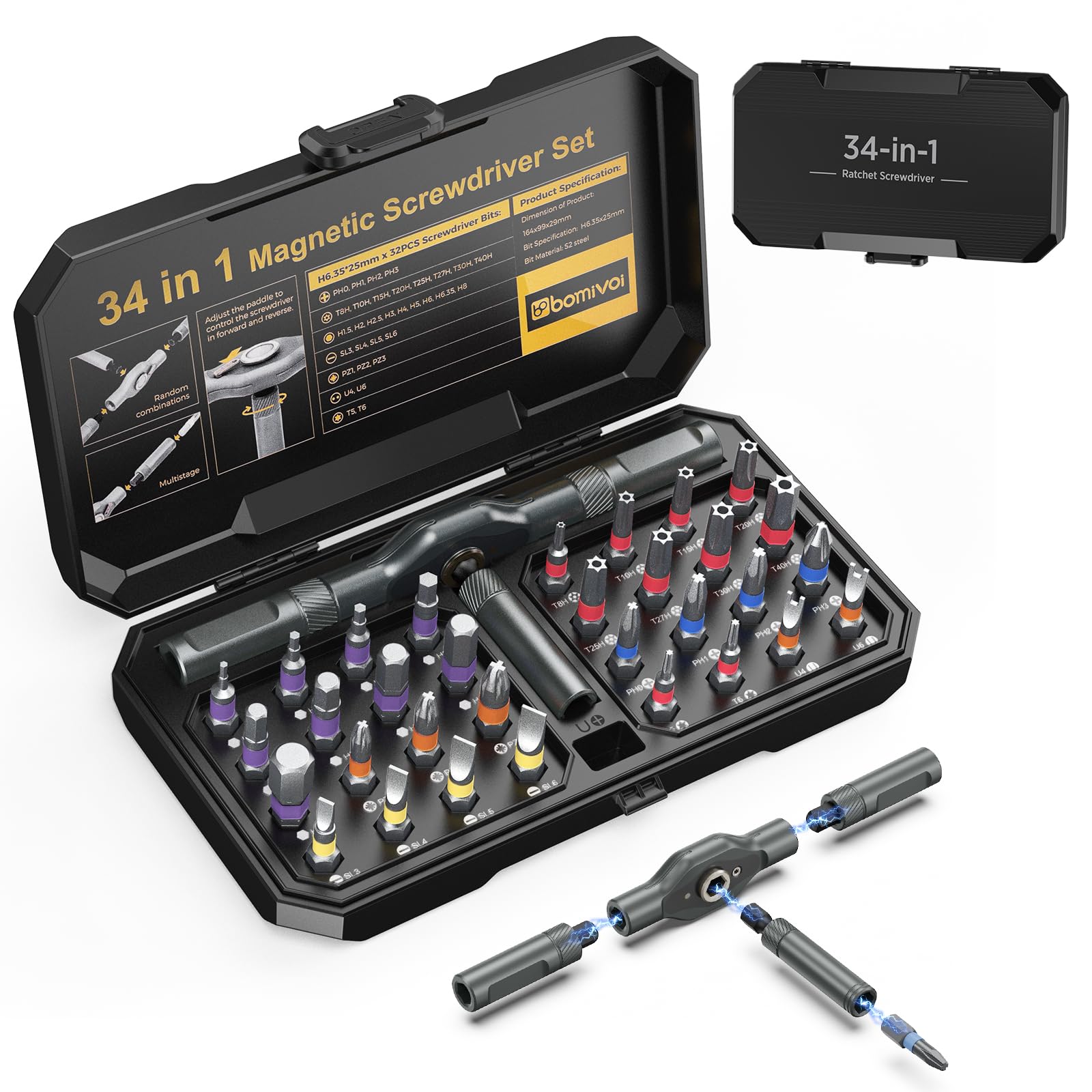 Ankilo magnetic-screwdriver-set-34in1 adjustable-handle for tight spaces.